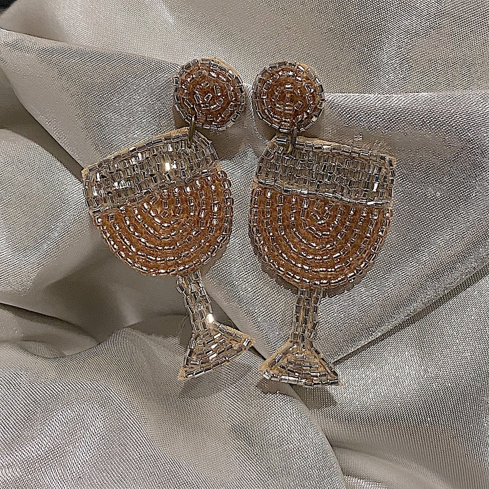 Champagne Wine Seed Bead Glass Boozy Earrings